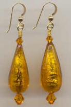 Earrings, Topaz & Gold Venetian Bead Teardrops